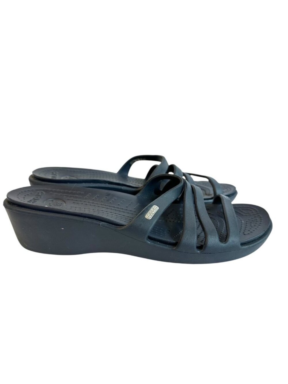 Crocs Rhonda Wedge Sandals Black Size 10 Travel Walking Resort Summer